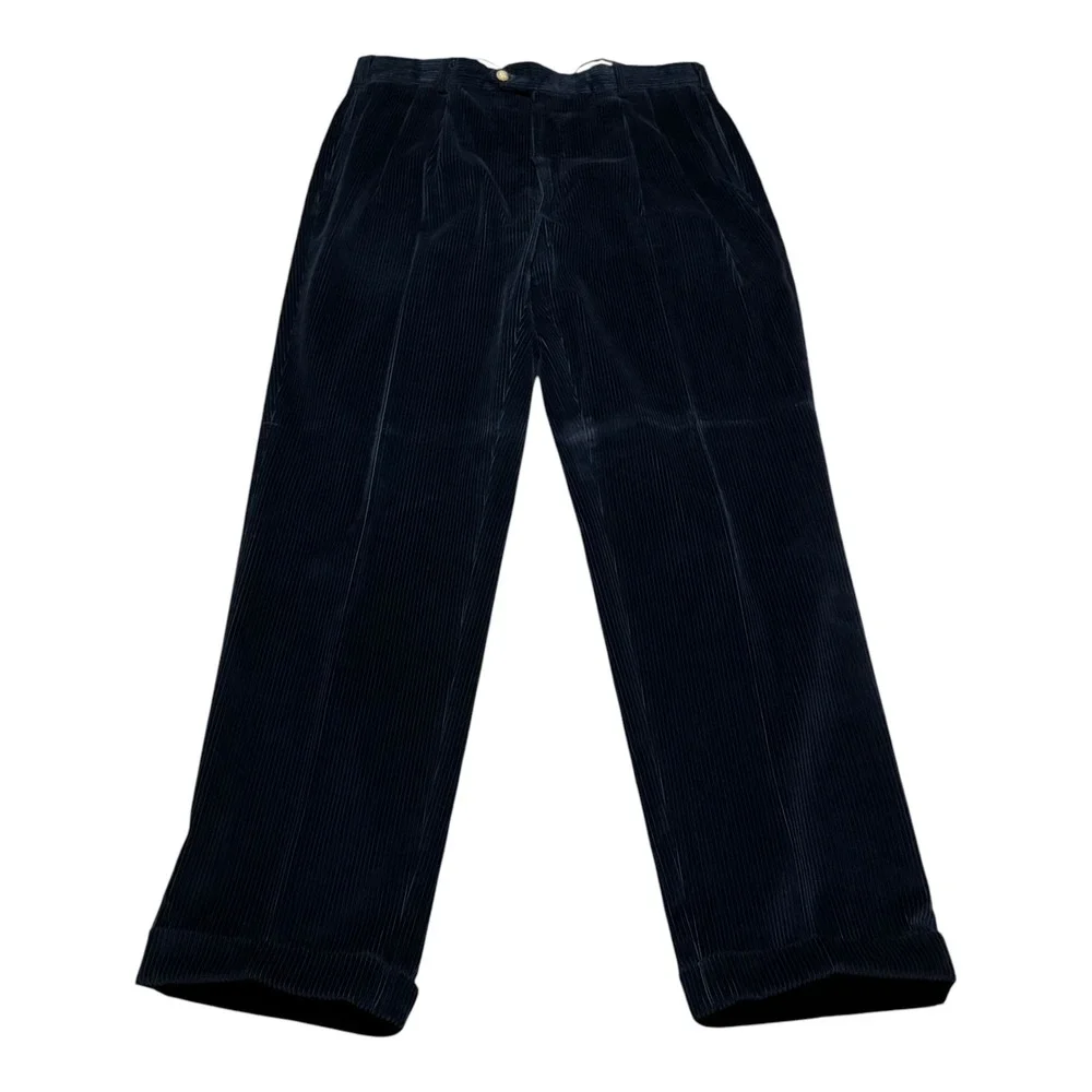 The J. Peterman Company Navy Blue Straight Leg Corduroy Pants Men's 38x33 Wear - Picture 1 of 9